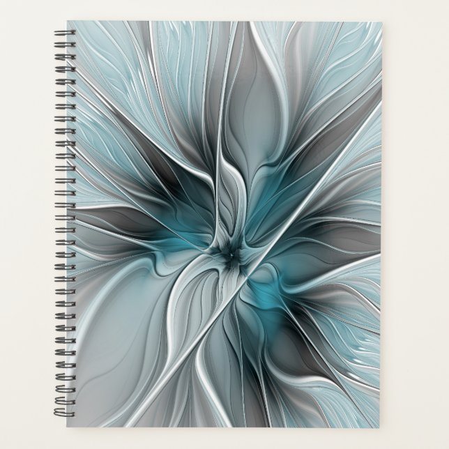 Agenda Floral Fractal Modern Abstract Flower Blue Gray (Anverso)
