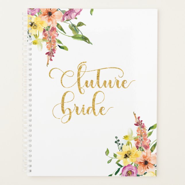 Agenda Floral Future Bride Gold Purpurina Boda moderno (Anverso)