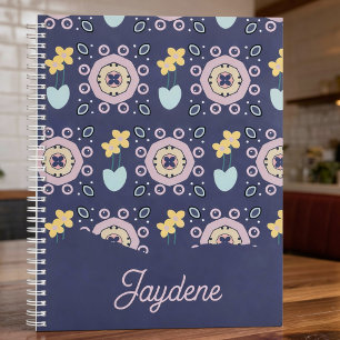 Agenda Floral Geométrico de Azul Marino y Pastel