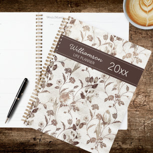 Agenda Floral Marrón y Blanco Vintage