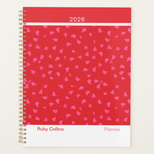 Agenda Floral moderno rojo juguetón (Anverso)