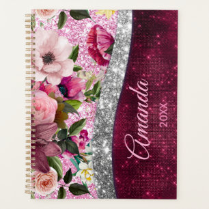 Agenda floral Monograma de burdeos de plata rosa de Borgo