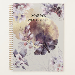 Agenda Floral Moon Cat Butterflies acuarela púrpura