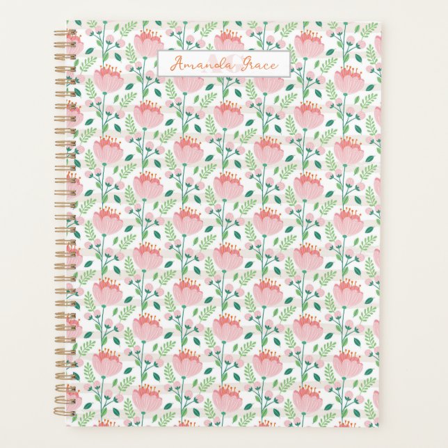 Agenda Floral patterned planner in pink and orange (Anverso)