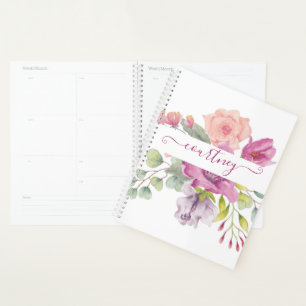Agenda Floral personalizada con acuarela rosa y melocotón