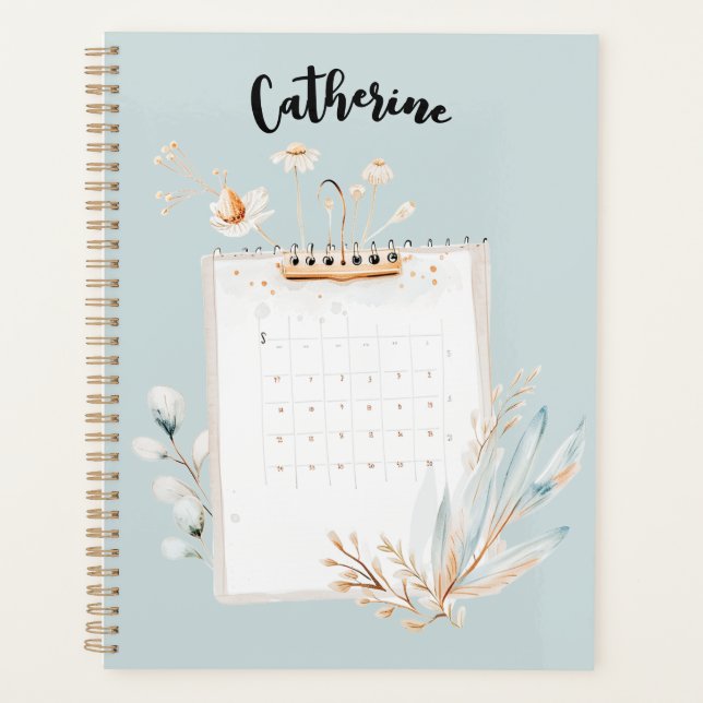 Agenda Floral personalizada de menta y oro (Anverso)