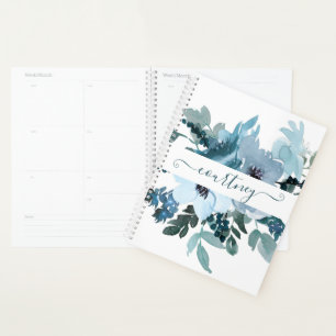 Agenda Floral personalizado con acuarela azul y turquesa