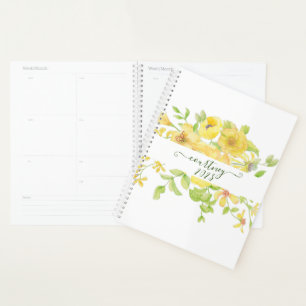 Agenda Floral personalizado de acuarela amarilla, año per