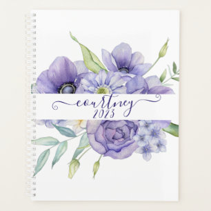 Agenda Floral personalizado de acuarela púrpura, año pers
