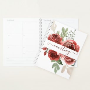 Agenda Floral personalizado de acuarela rojo intenso 
