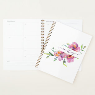 Agenda Floral personalizado de acuarela rosa 