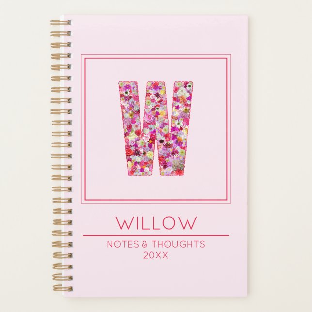 Agenda Floral Pink Initial Name Letter W (Anverso)