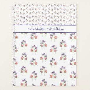 Agenda Floral púrpura rosa bonito personalizada