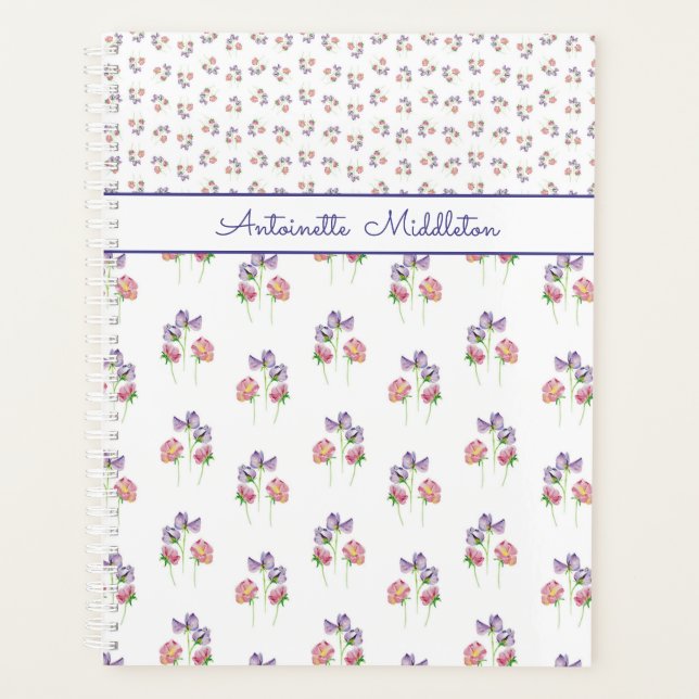 Agenda Floral púrpura rosa bonito personalizada (Anverso)