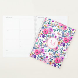 Agenda Floral rosa monogramado