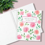 Agenda Floral rosa personalizada<br><div class="desc">Este Planner floral de bonito está decorado con rosas color de agua rosadas y hojas verdes. Personalizable fácil. Utilice la opción Herramienta de diseño para cambiar el tamaño, estilo y color del texto. Porque creamos nuestra obra de arte no encontrarás esta imagen exacta de otros diseñadores. Acuarela original © Michele...</div>