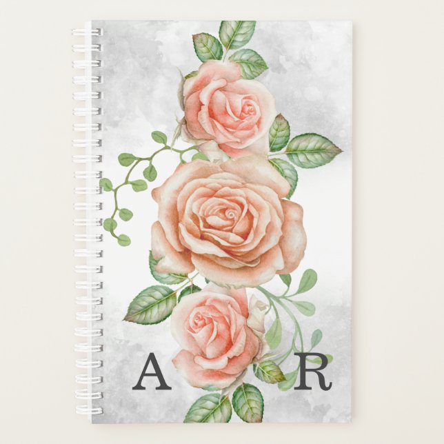 Agenda Floral rosa Rubor con monograma personalizado (Anverso)