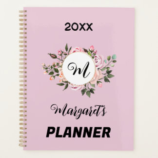 Agenda Floral rosa vintage con monograma y texto