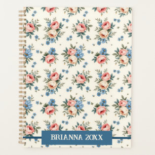 Agenda Floral rosa y azul bonito