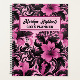 Agenda Floral rosa y negra de Hibiscus