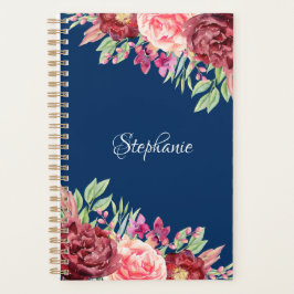 Agenda Floral Rubor azul de la marina borgoña personaliza