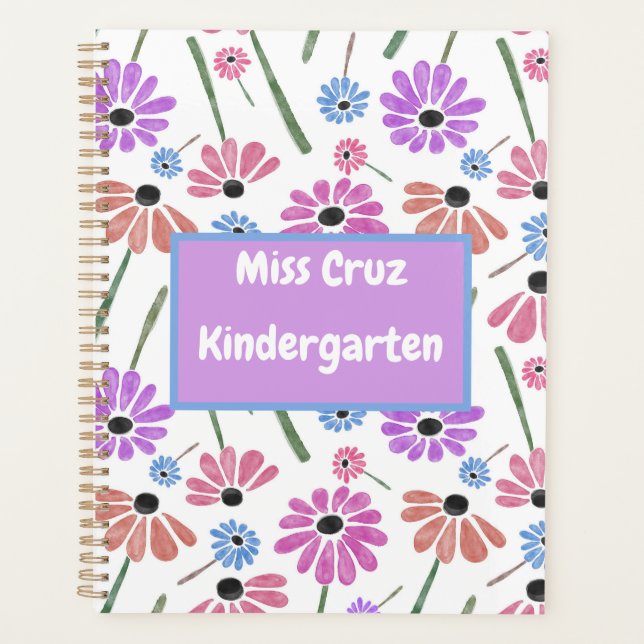 Agenda Floral Teacher Name/Grade Colorful  (Anverso)