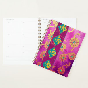Agenda Floral turquesa rosa ORIENTAL - portátil, planific