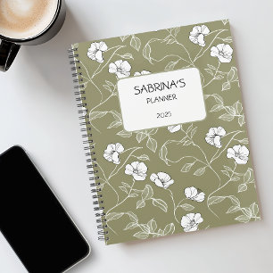 Agenda Floral verde oliva personalizada Minimalista sin f