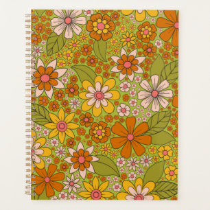 Agenda Floral verde y Naranja de los años 1960 y 1970