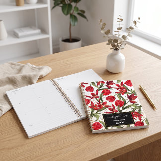 Agenda Floral Vintage Rojo Dorado Blanco 2027 Nombre Diar