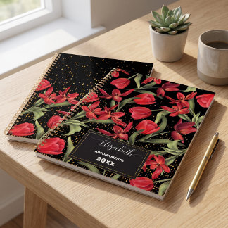 Agenda Floral Vintage Rojo Dorado Blanco 2027 Nombre Diar