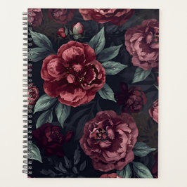 Agenda Florales Malhumorados Patrón Acuarela Rojo Oscuro