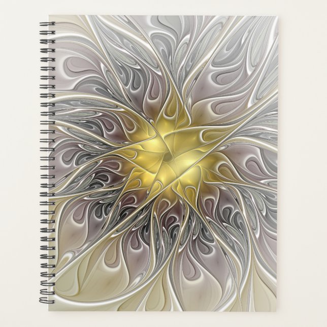 Agenda Florecer con flor fractal abstracta moderna dorada (Anverso)