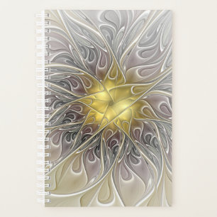 Agenda Florecer Con Flor Fractal Moderna De Oro Abstracto