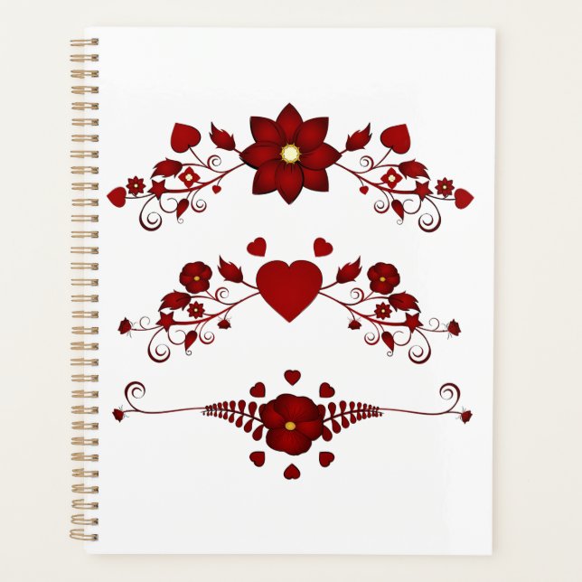 Agenda Florecimiento Floral Rojo Profundo Elegante (Anverso)