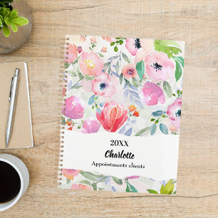 Agenda Flores acuareladas rosadas y moradas 2026