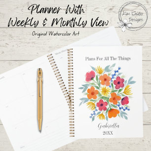 Agenda Flores acuáticas rosas y Naranjas personalizadas