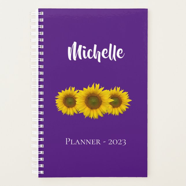 Agenda Flores amarillas de moda morado floral (Anverso)