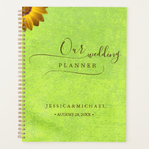 Agenda Flores amarillas sobre el Boda Verde abstracto