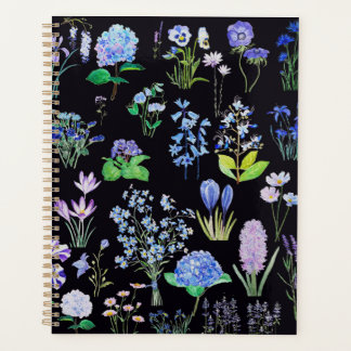 Agenda flores azul púrpura pintura de aceite efecto negro