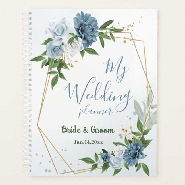 Agenda flores azules bonitas vegetación boda (Anverso)