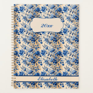 Agenda Flores azules de tela vintage Francia   Tu nombre