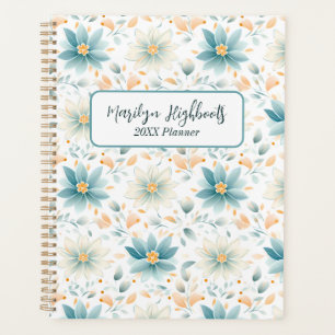 Agenda Flores azules y blancas con hojas Naranjas