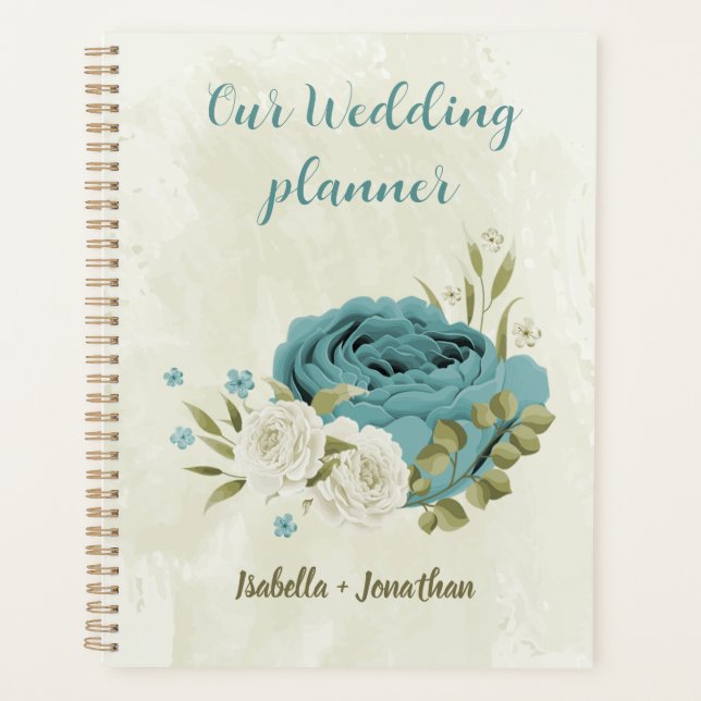 Agenda flores blancas azules vegetación boda (Anverso)