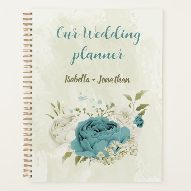 Agenda flores blancas azules vegetación boda (Anverso)