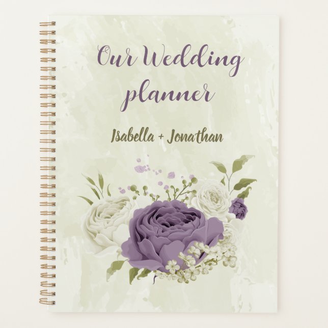 Agenda flores blancas malva vegetación boda (Anverso)