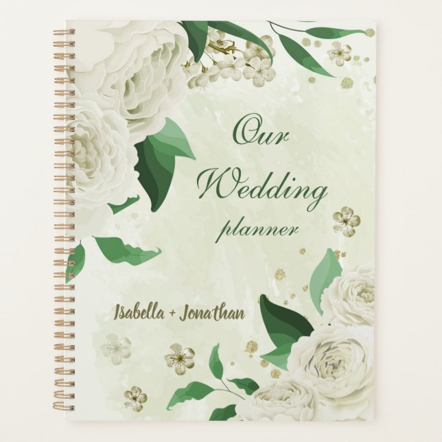 Agenda Flores blancas marfil vegetación boda (Anverso)