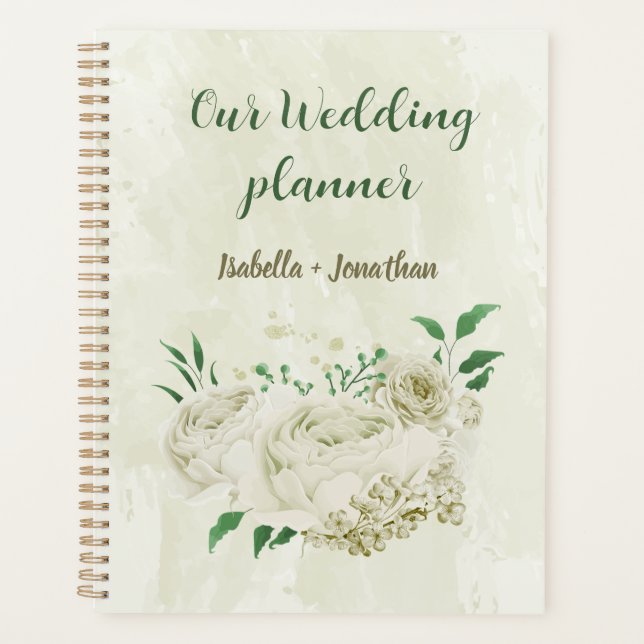 Agenda Flores blancas marfil vegetación boda (Anverso)