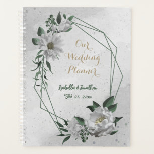 Agenda flores blancas románticas y boda de hojas verdes