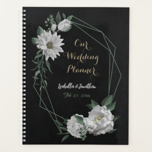 Agenda flores blancas románticas y hojas verdes negras